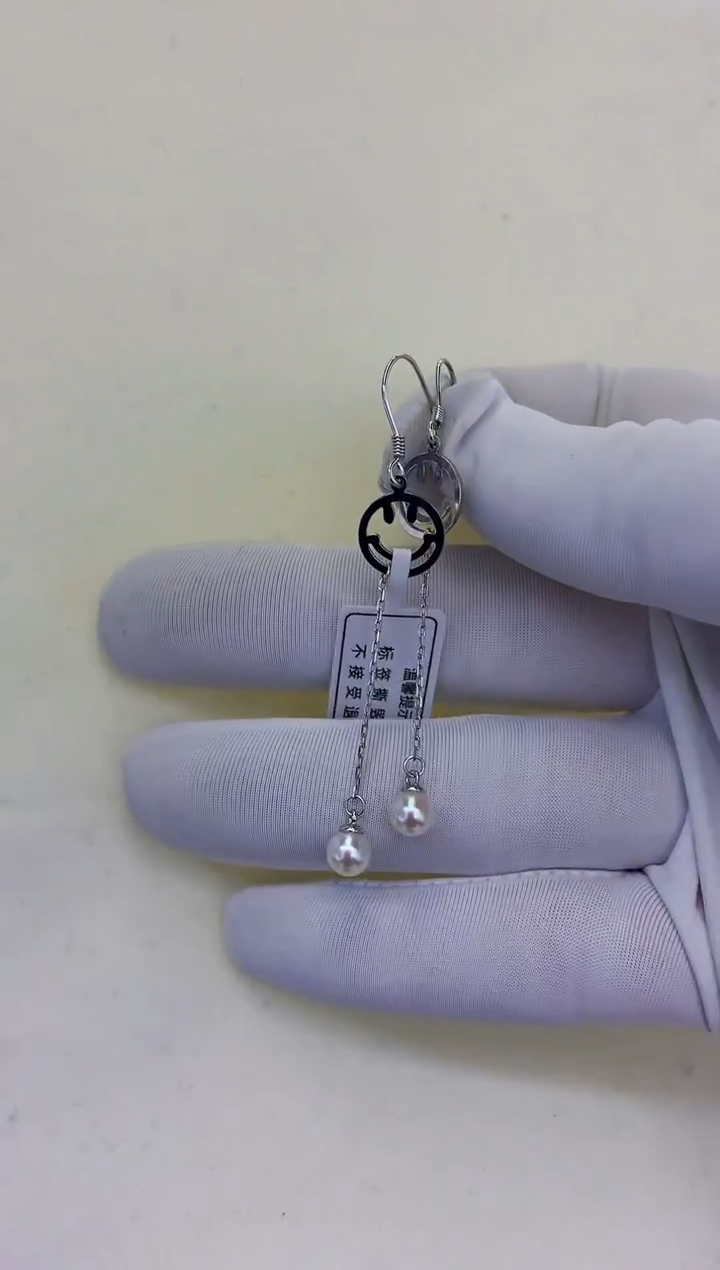 银S925镶嵌饰品海水珍珠微笑耳线