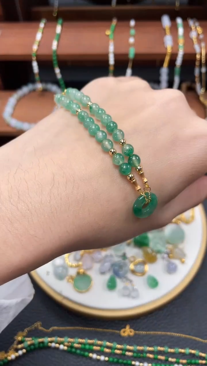 【闪购商品】石英质玉套链18K金镶嵌一个  JK348