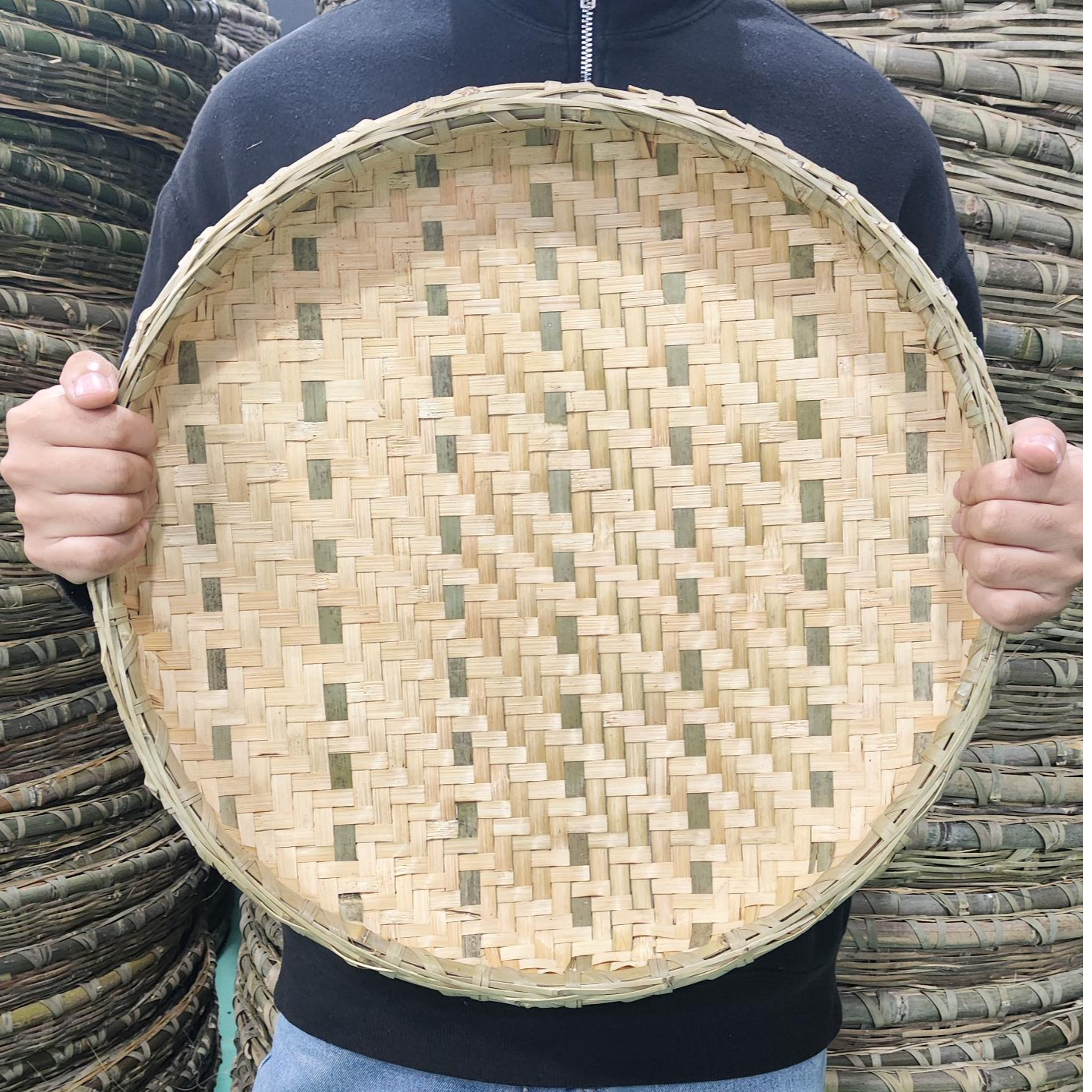 手工竹编60厘米直径有孔无孔家用晾晒干货圆形竹筛簸箕