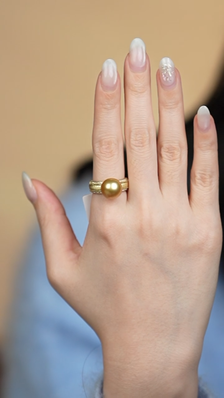 银S925镶嵌戒圈海水珍珠11.3金珠戒指