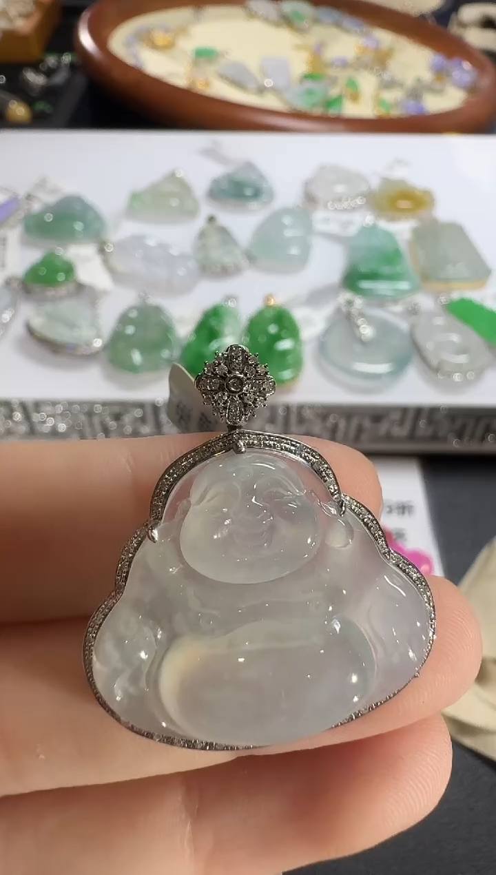 翡翠18K金镶嵌吊坠(不含链)【源头工厂】钻石镶嵌