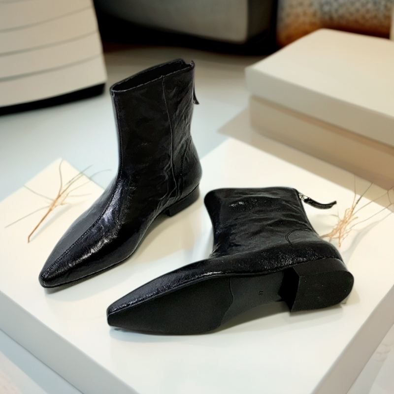 尖头2318-601时尚气质百搭复古显瘦短靴