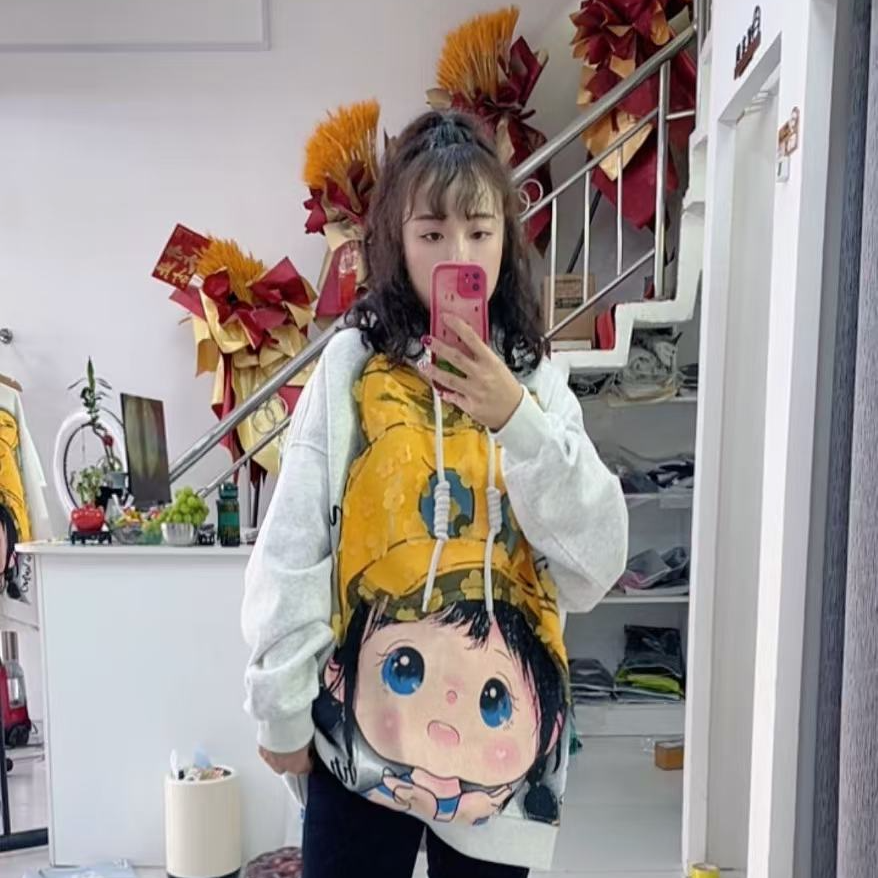 欧版14671蕾丝帽大卡通女孩卫衣上衣连帽-8812