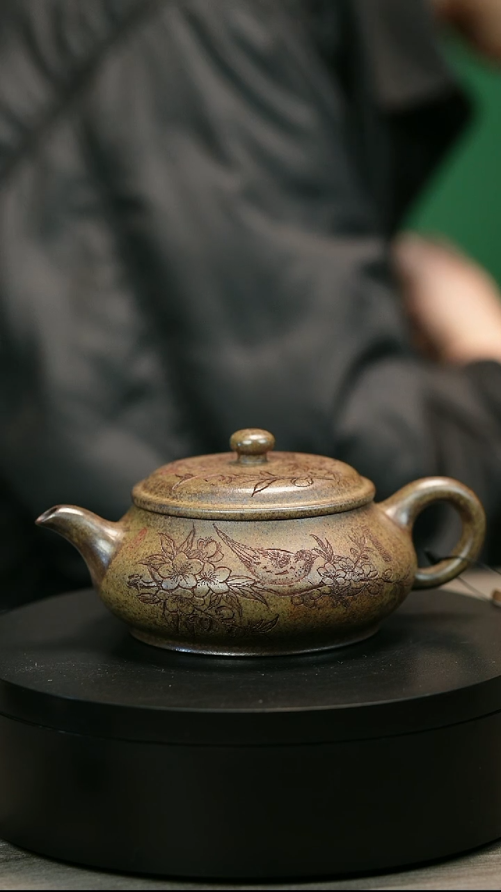 茶壶紫砂恭**喜H1917李琴柴烧刻绘明炉