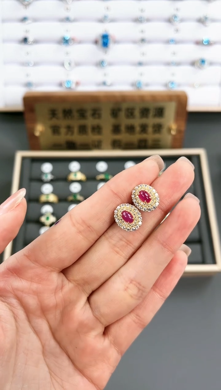 【闪购商品】红宝石耳饰银S925镶嵌H-020