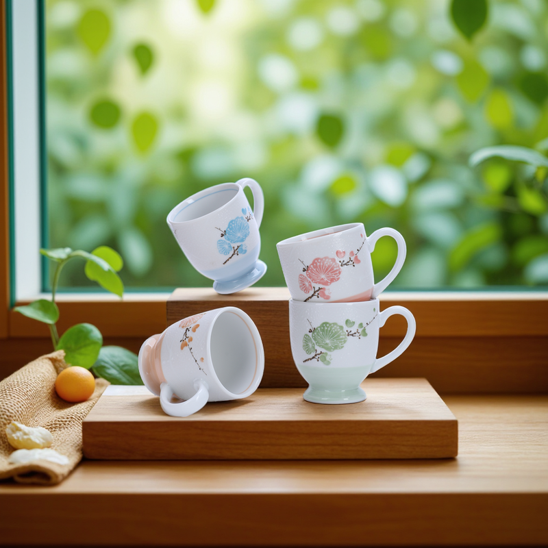 日本进口高脚马克杯家用早餐喝水杯子创意高脚杯陶瓷办公咖啡杯