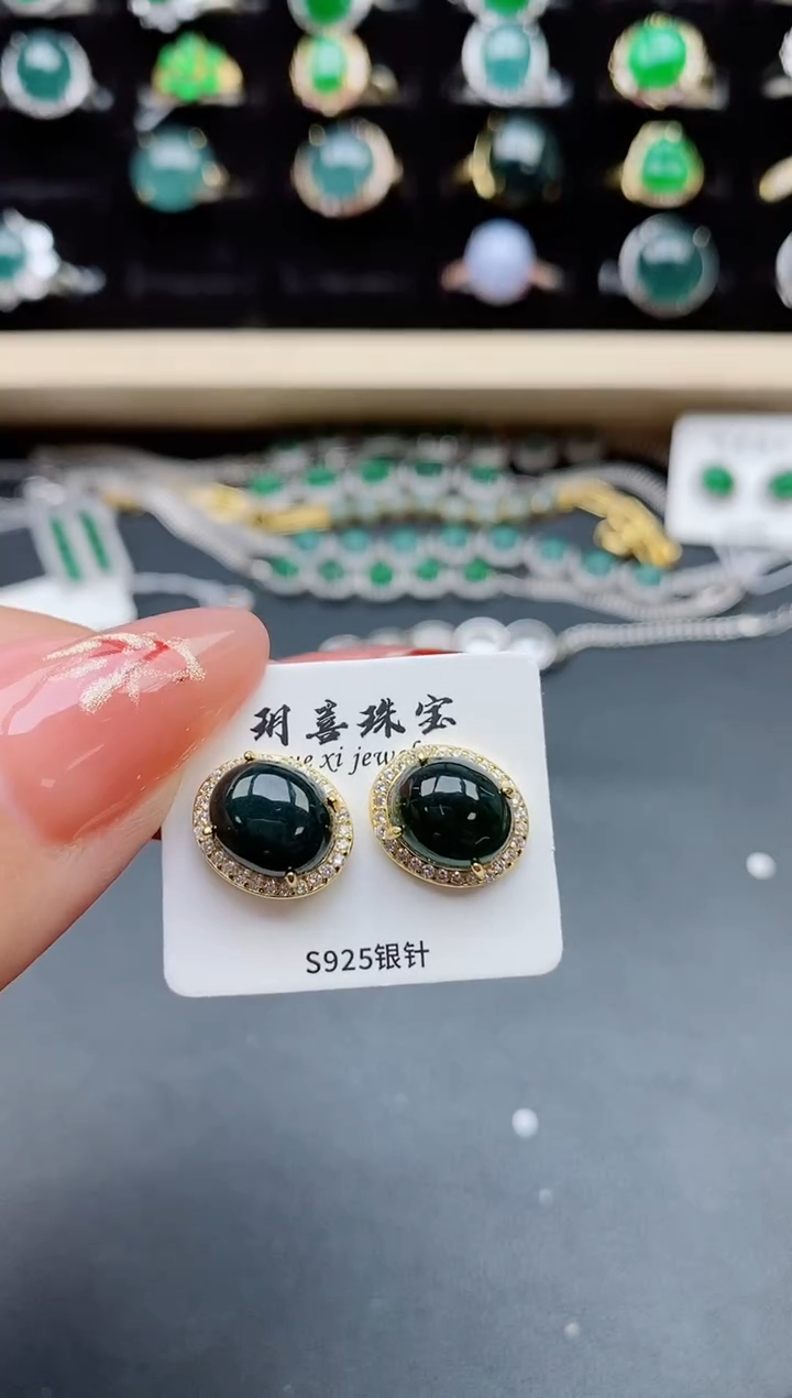 【闪购商品】翡翠耳饰银S925镶嵌21321