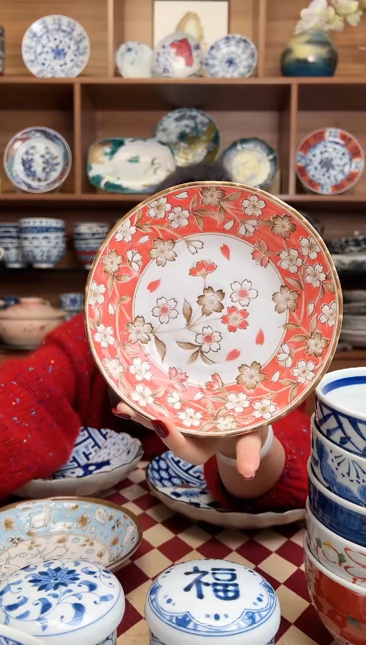 【闪购商品】瓷片樱花红16.5cm浅钵碗   