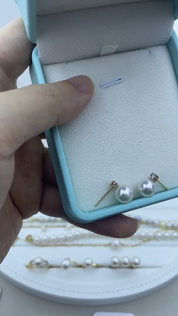 18K金镶嵌耳饰海水珍珠18K金海水akoya7.5-8戴妃耳钉