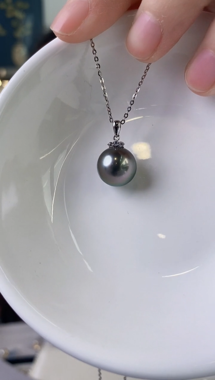 【闪购商品】海水珍珠吊坠(赠链)18K金镶嵌12-13大溪地黑珍珠吊坠