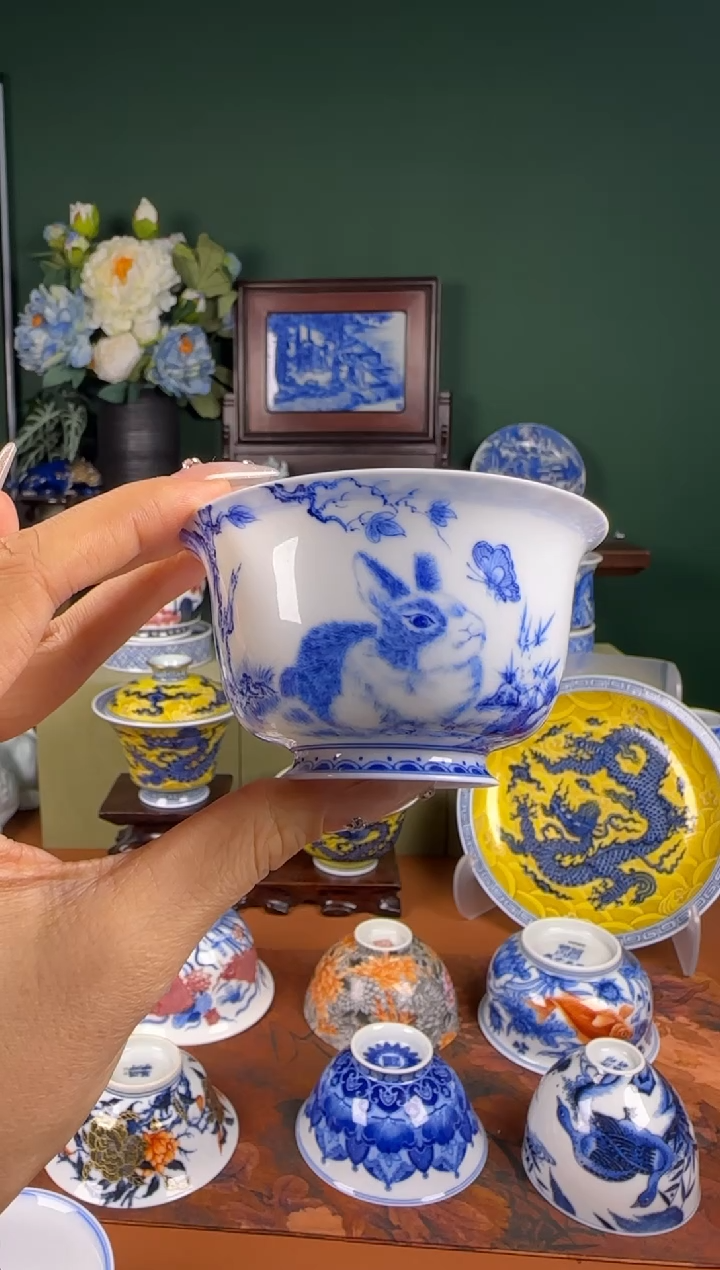 【闪购商品】杯景雨工坊 青花 兔子 杯杯 