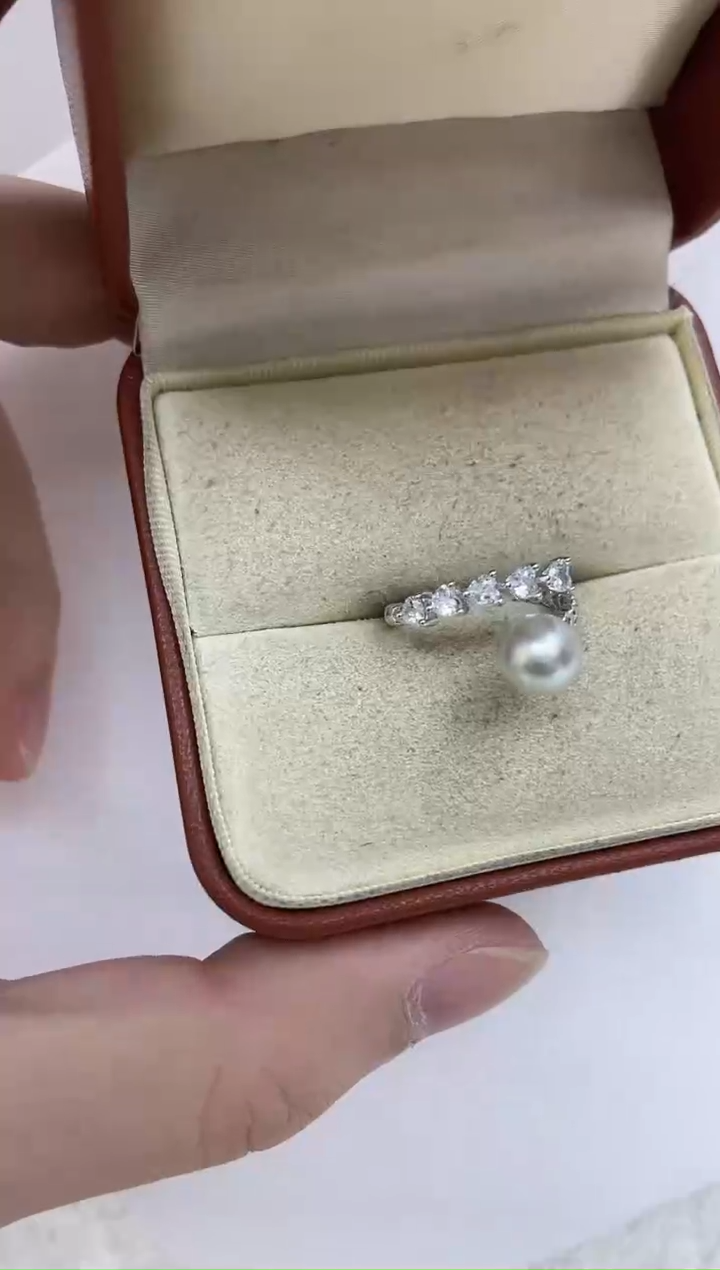 银S925镶嵌海水珍珠戒指  