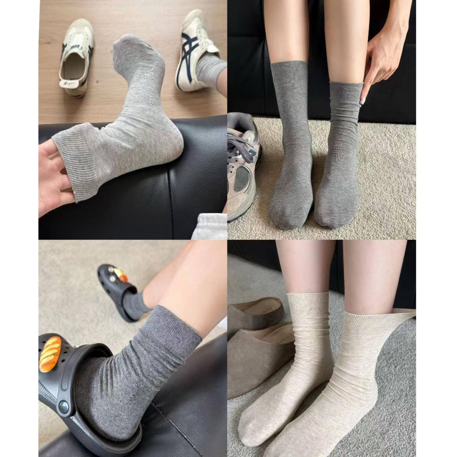 黑白堆堆袜女中筒纯色甜美简约韩系百搭时尚显瘦潮ins