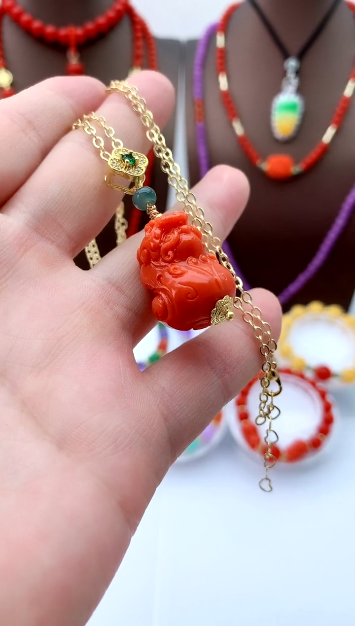 翡翠14K金镶嵌颈饰D431吊坠