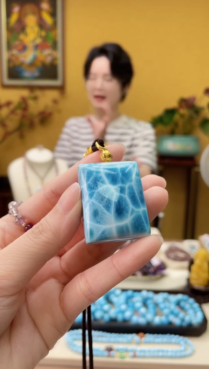 针钠钙石（海纹石）18K金镶嵌颈饰21@@ZY50515024