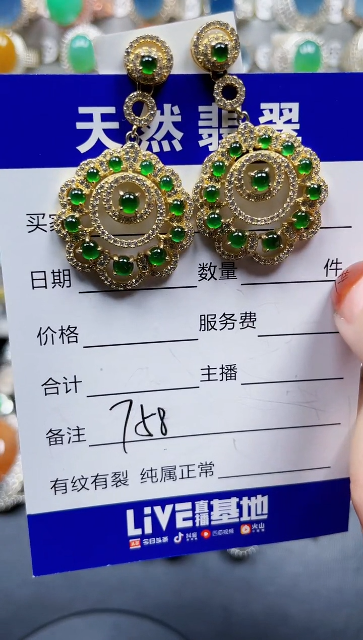 银S925镶嵌翡翠耳饰758