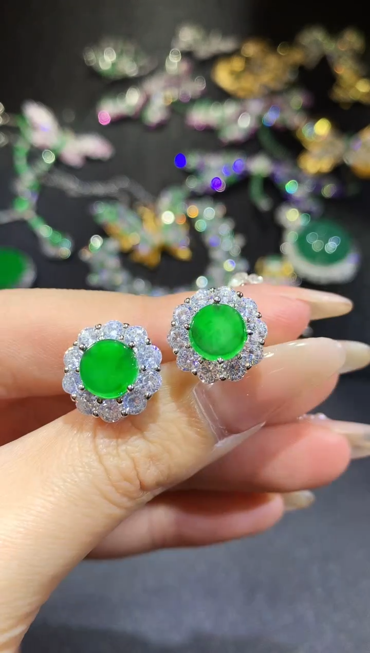 【闪购商品】翡翠耳饰银S925镶嵌114-耳饰（多样性发货一件