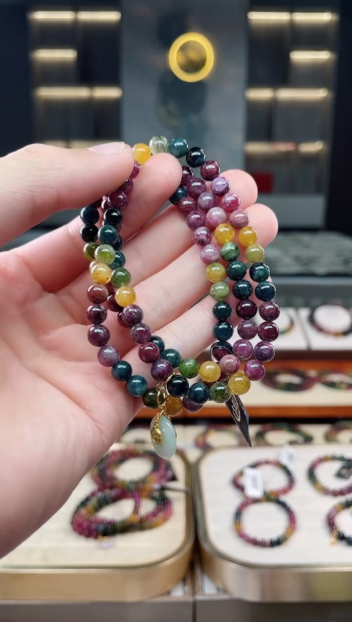 未镶嵌老矿碧玺三圈手串6mm+碧玺多样性发一条xion