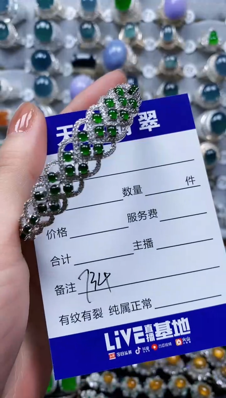 翡翠手镯银S925镶嵌0734