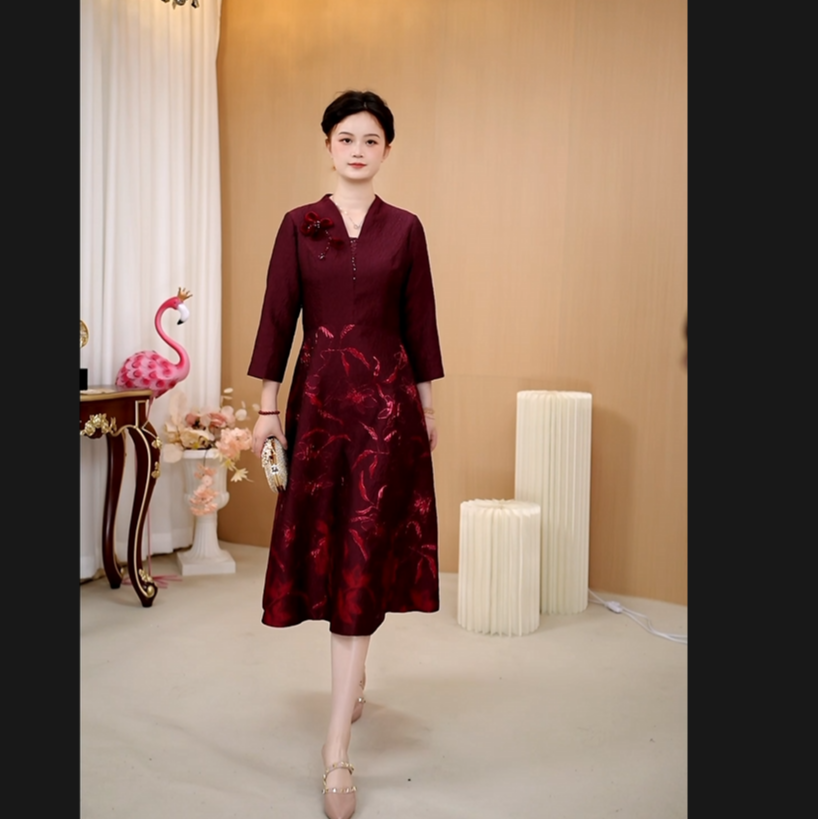 婚礼妈妈礼服母亲喜婆婆婚宴装高贵旗袍短款改良版日常可以穿显瘦