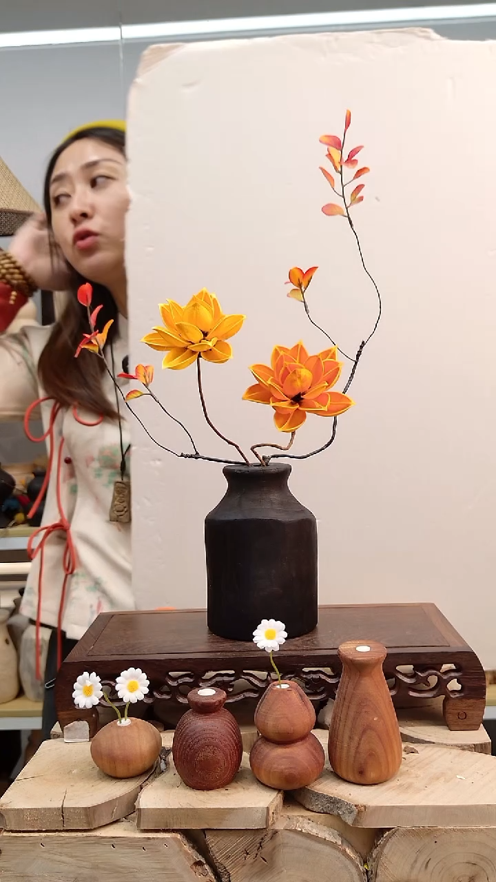 木实木花瓶配花一套