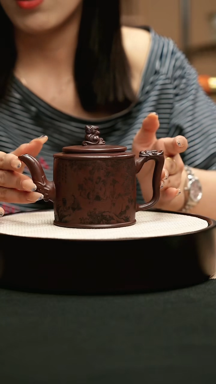 茶壶紫砂石红溪山祥瑞手工紫砂壶