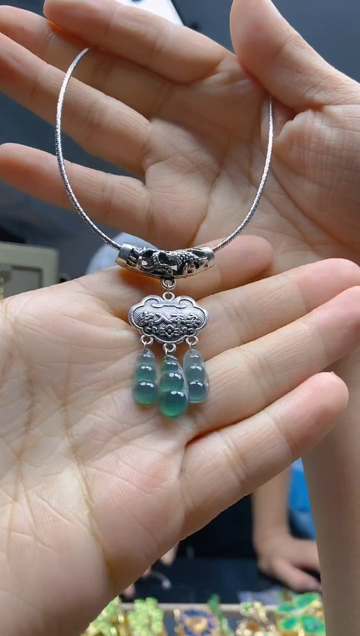 【闪购商品】翡翠耳饰银S925镶嵌0252翡翠锁骨链