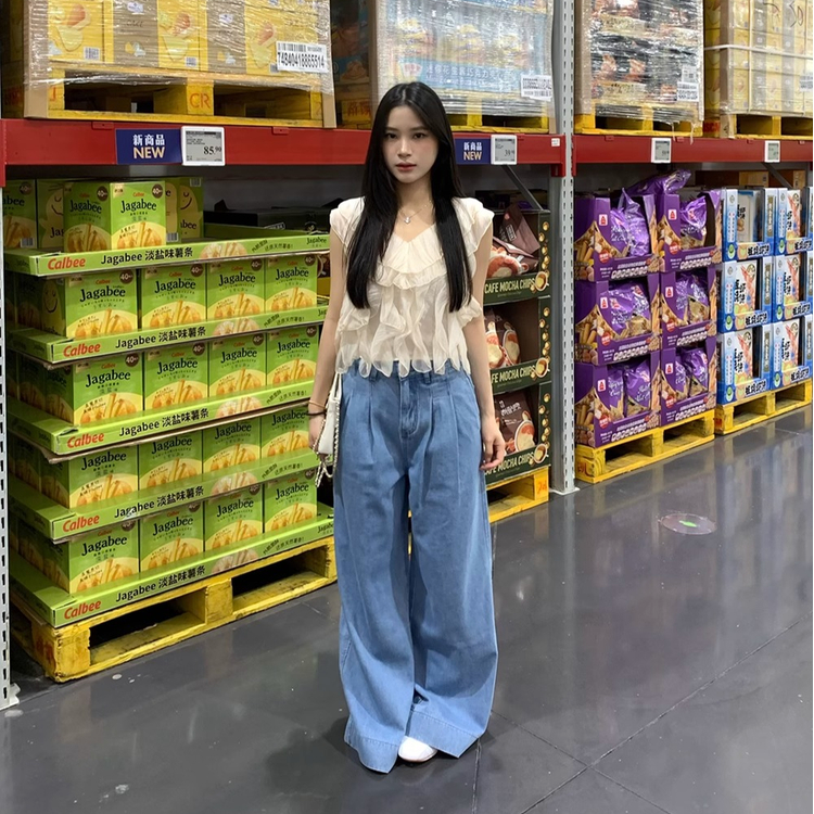 【清】NO退换ONEXH·2025夏季复古宽松显瘦阔腿直筒牛仔裤韩版休闲裤