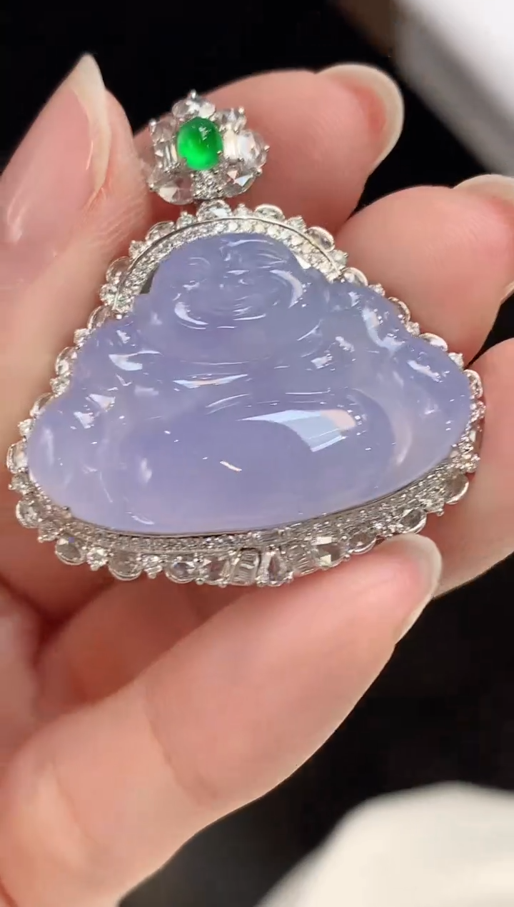 吊坠(不含链)18K金镶嵌翡翠古***?A72 紫货有一定色差