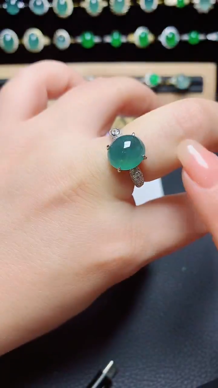 翡翠戒指银S925镶嵌天然翡翠A货s925银镶
