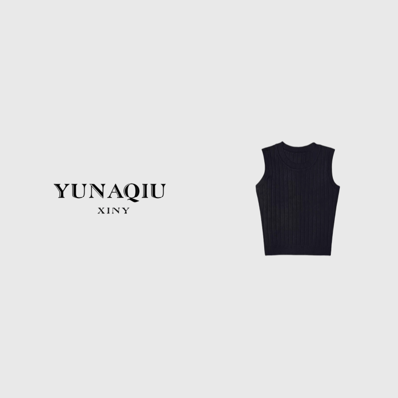 YUNAQIU-气质针织轻奢时尚女士潮流修身无袖休闲黑色秋冬-8454