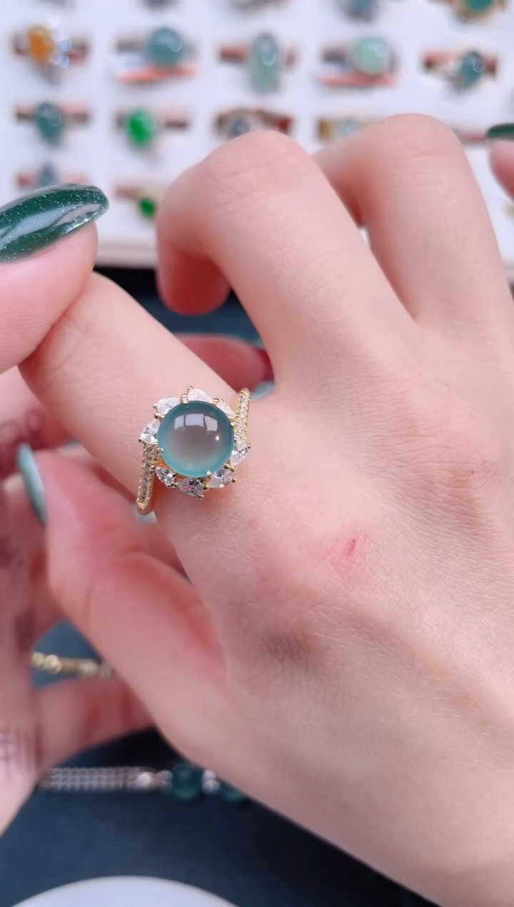 银S925镶嵌戒指翡翠天然翡翠