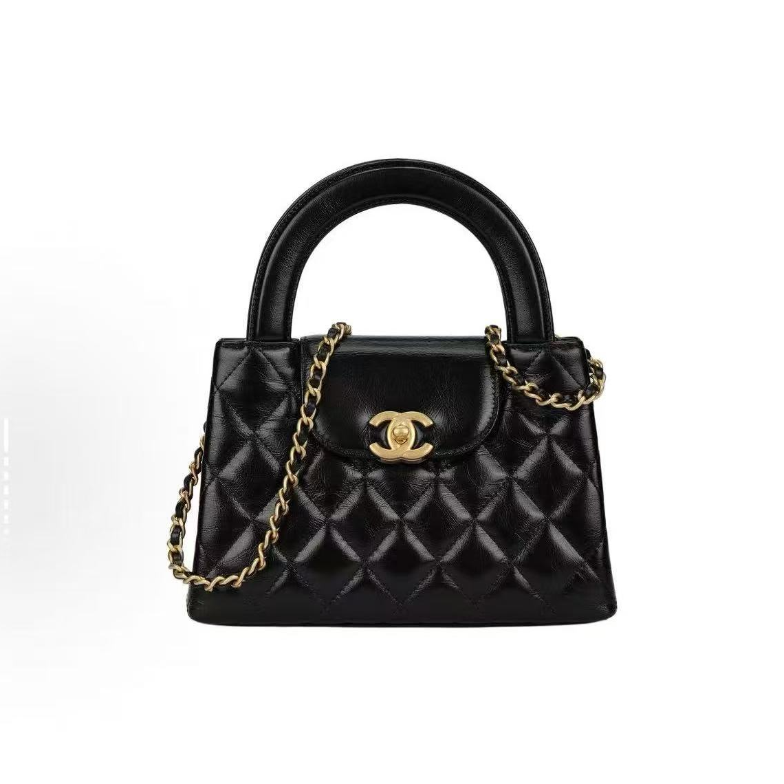 99新 Chanel/香奈儿 23k KELLY 黑色 菱格纹 牛皮 大号 nano