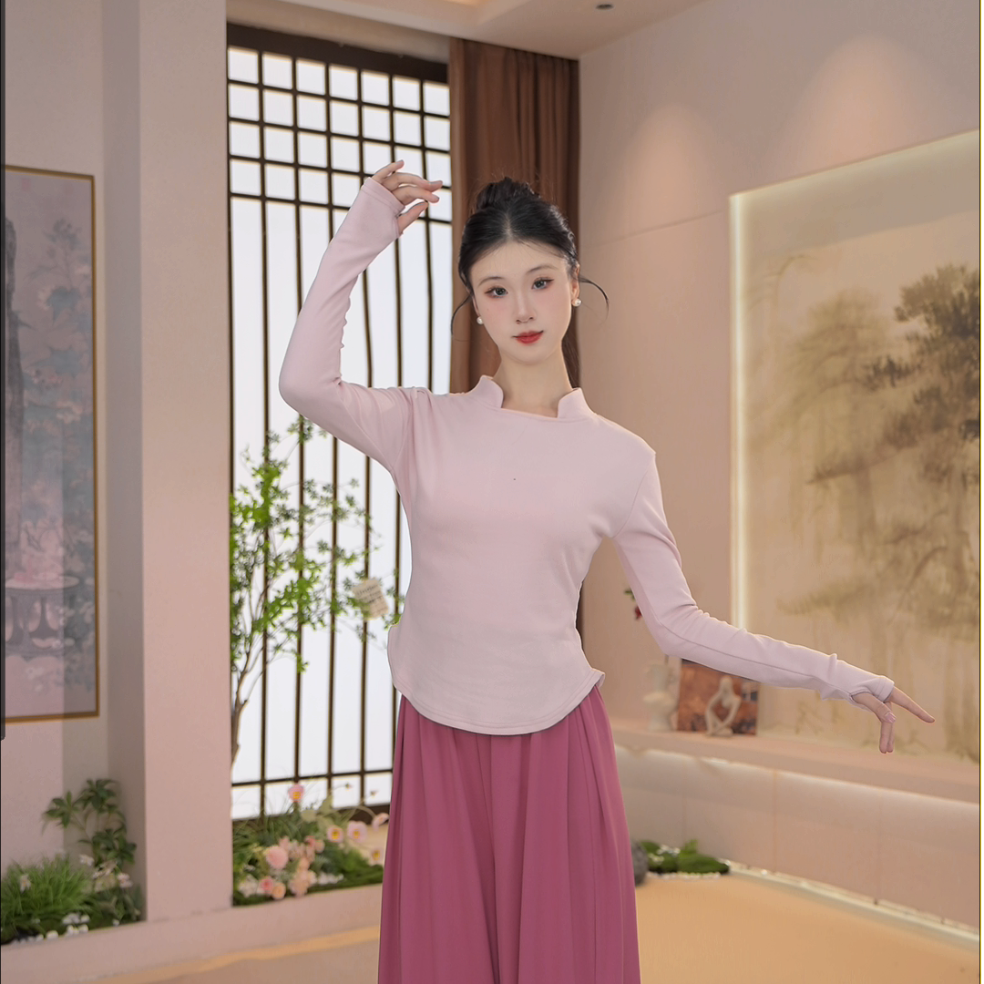 079新中式高领舞蹈服女秋冬新款修身长袖内搭典雅打底练功服上衣