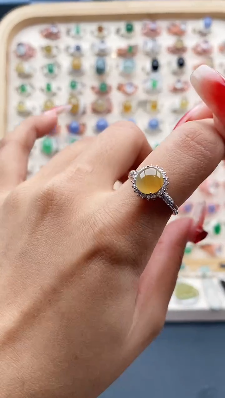 【闪购商品】翡翠戒指银S925镶嵌缅甸天然A货翡翠333  7+6