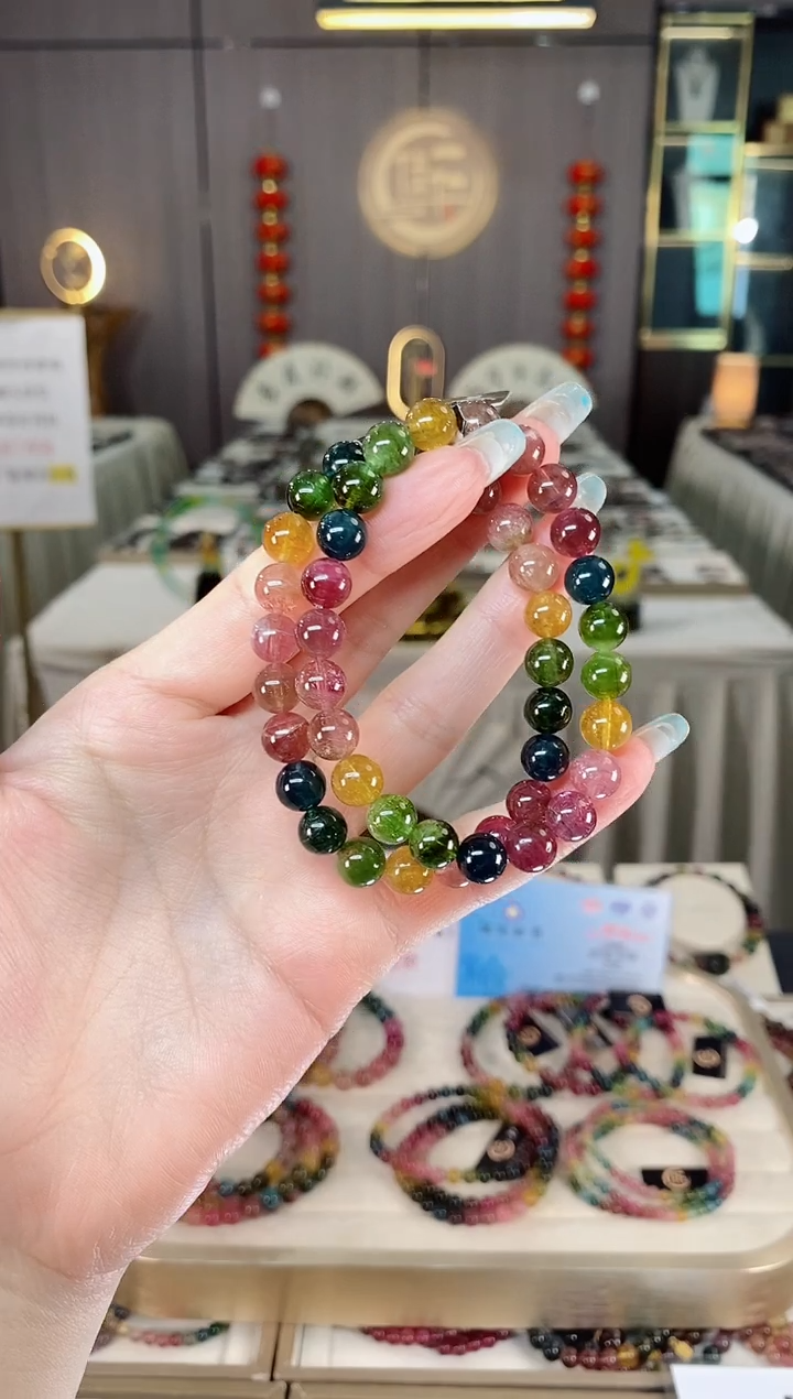 未镶嵌老矿碧玺彩虹冰体单圈手串8mm+碧玺多样性发货一条mz