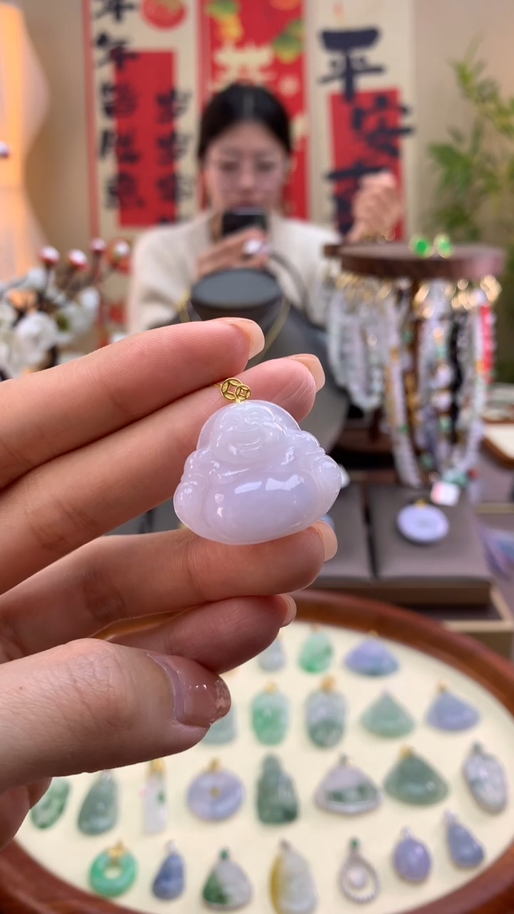 【闪购商品】翡翠颈饰18K金镶嵌佛公