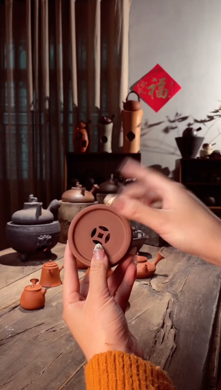 【闪购商品】壶潮州朱泥迷你盖置壶承7cm