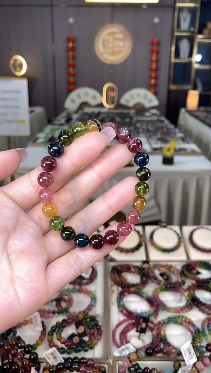 未镶嵌老矿碧玺彩虹单圈手串8mm+碧玺hon多样性发货一条