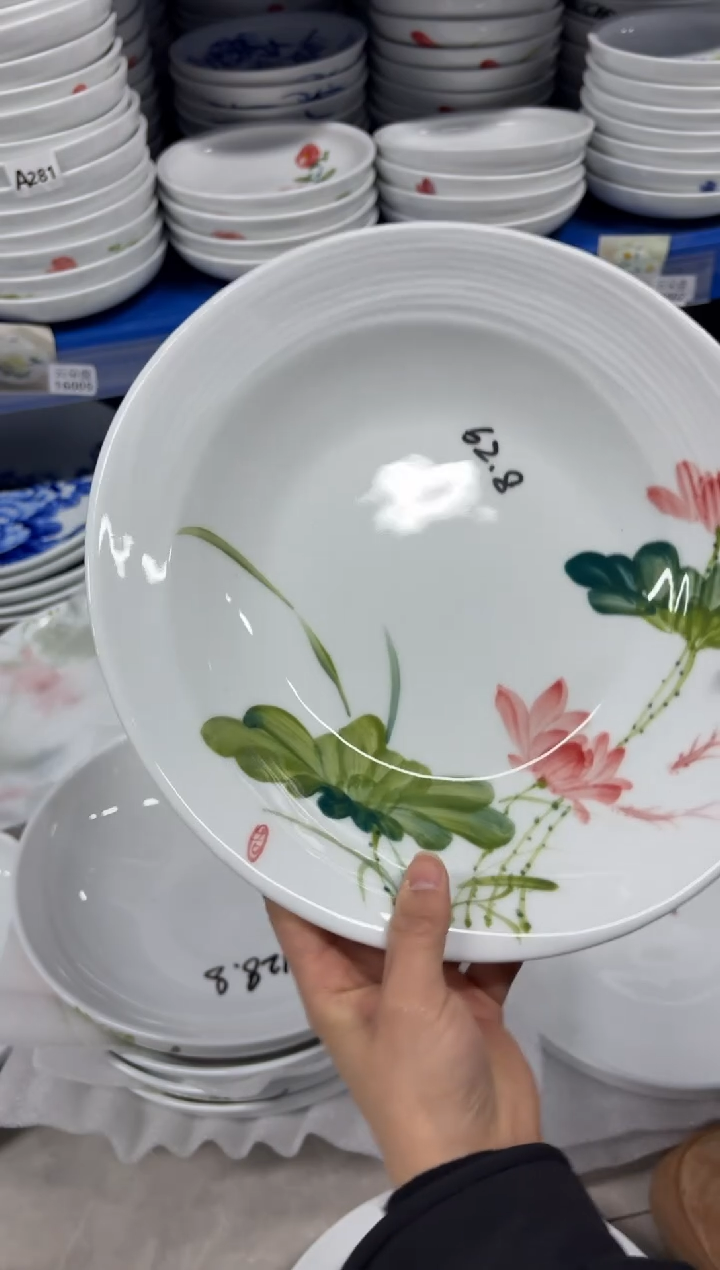 景德镇高温陶瓷食品级手绘釉中彩-水波盘