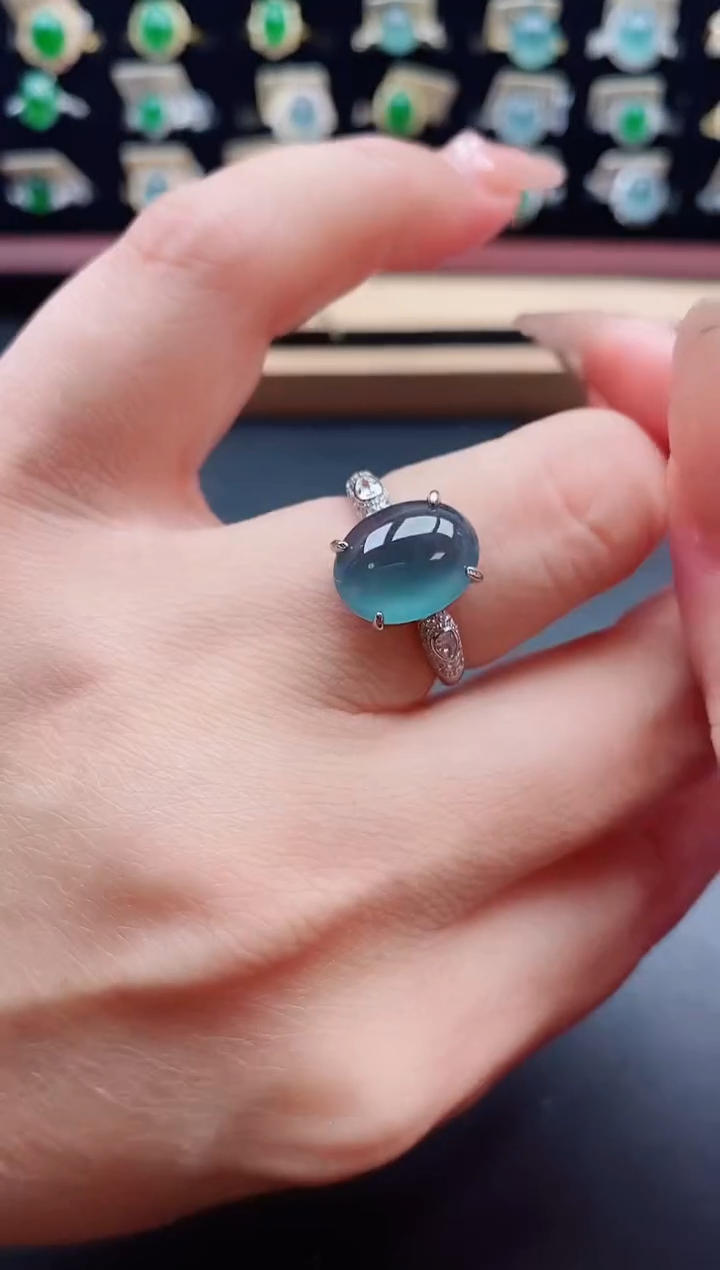 银S925镶嵌戒指翡翠1