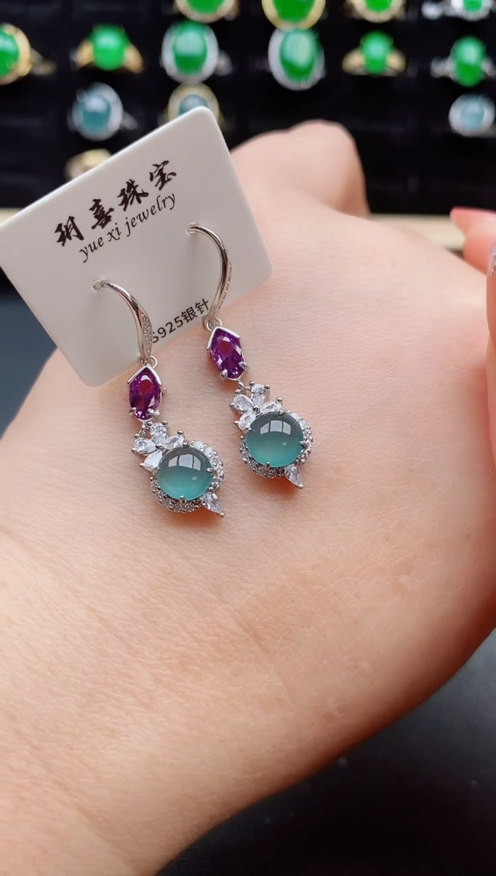 【闪购商品】翡翠耳饰银S925镶嵌2121