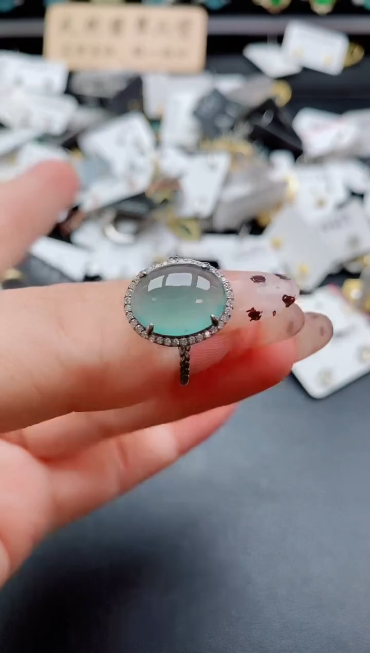 银S925镶嵌戒指翡翠1