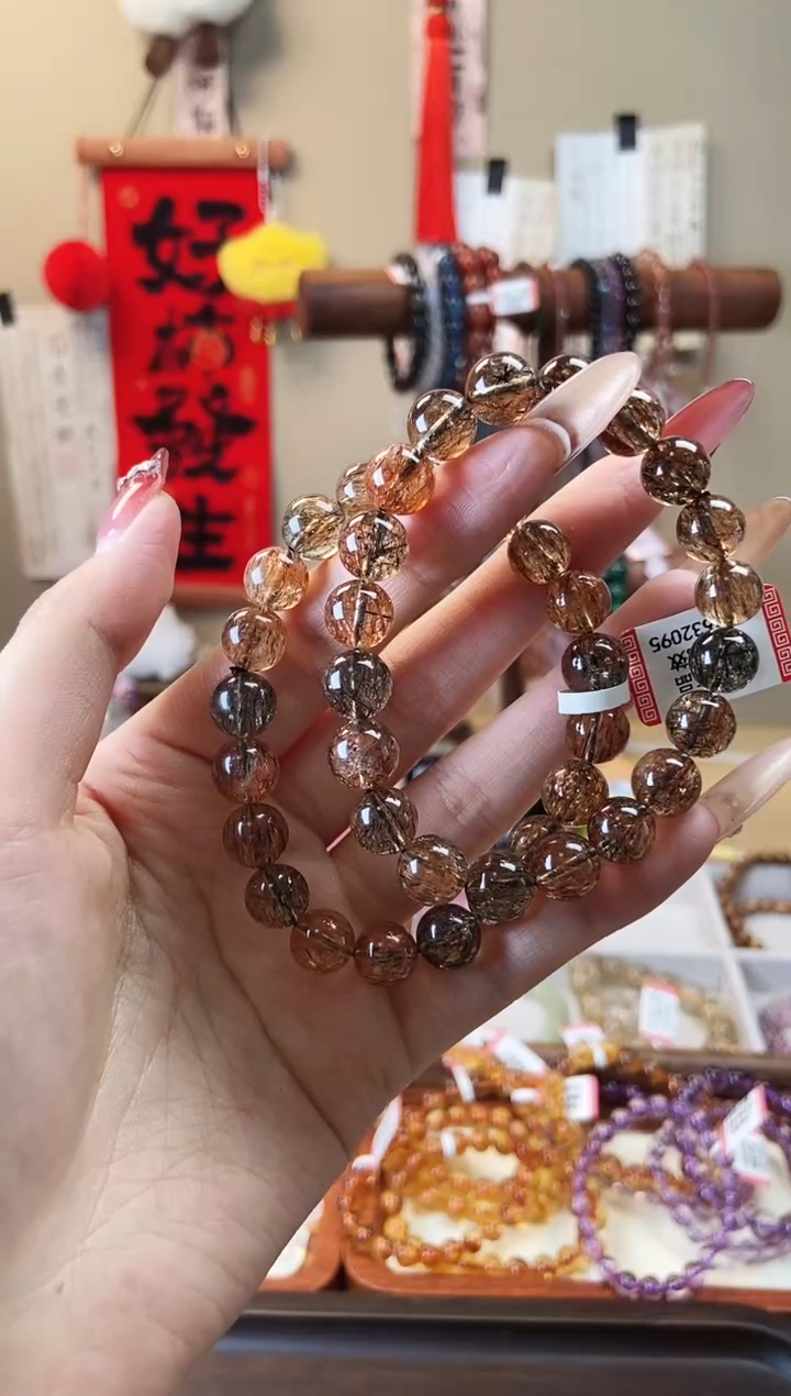 【闪购商品】水晶手串未镶嵌9.5mm黑金超七 多样性发其一