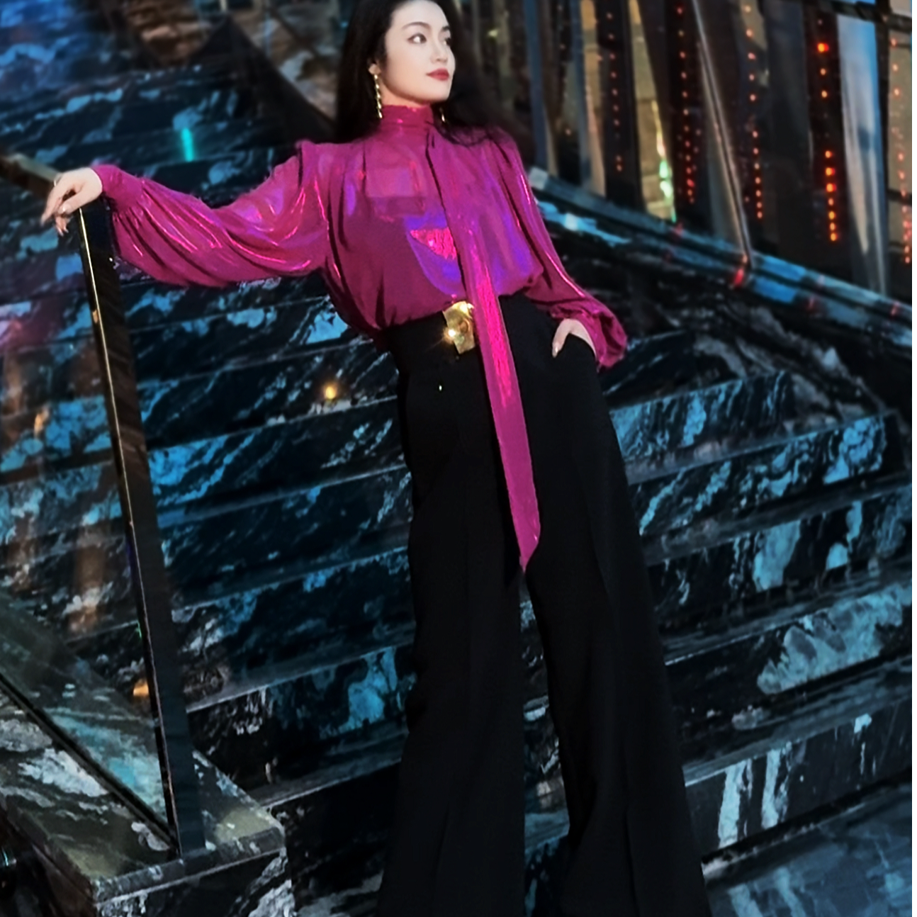 【NNC】金属扣阔腿裤 高级慵懒 时尚复古