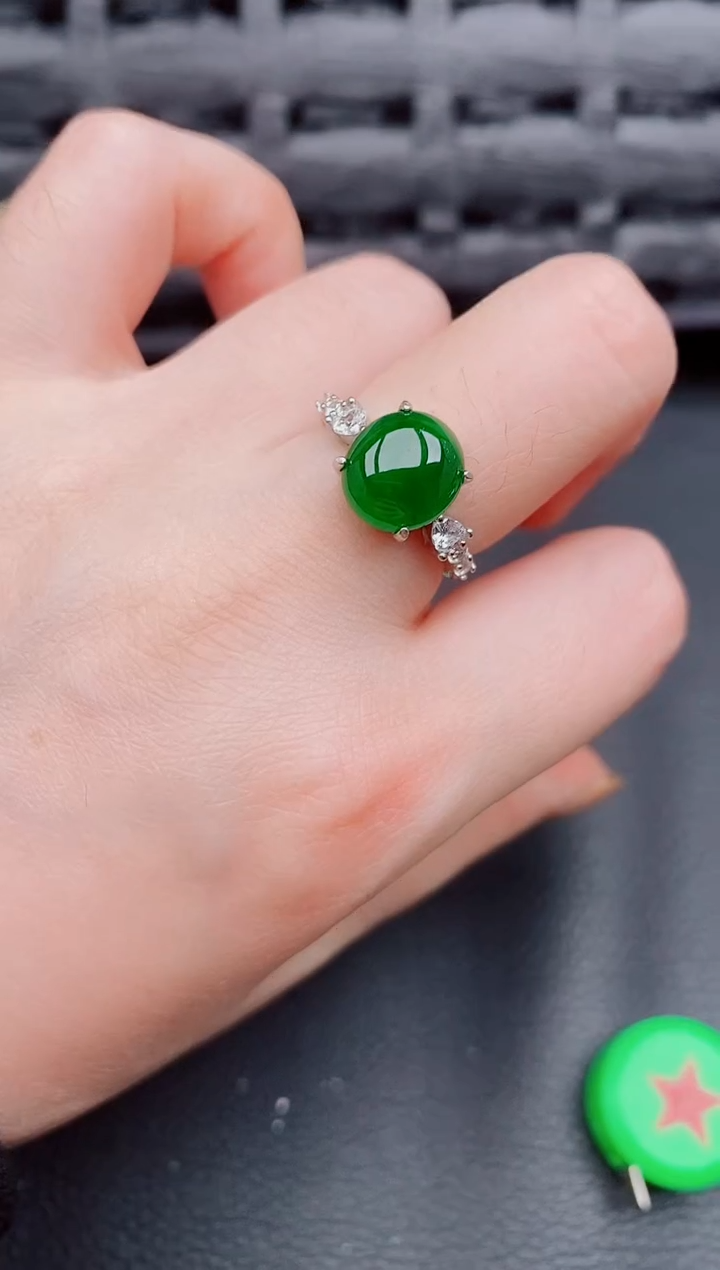 【闪购商品】翡翠戒指银S925镶嵌天然a货翡翠371