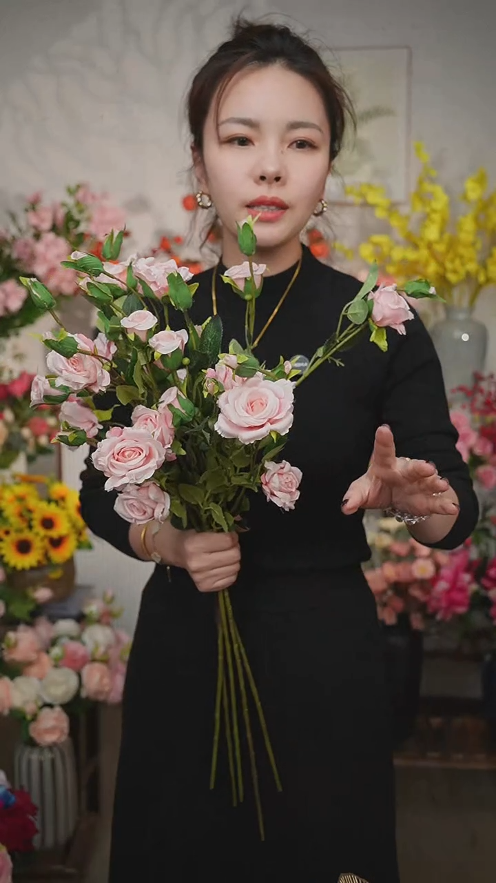 5支粉色月季仿真花