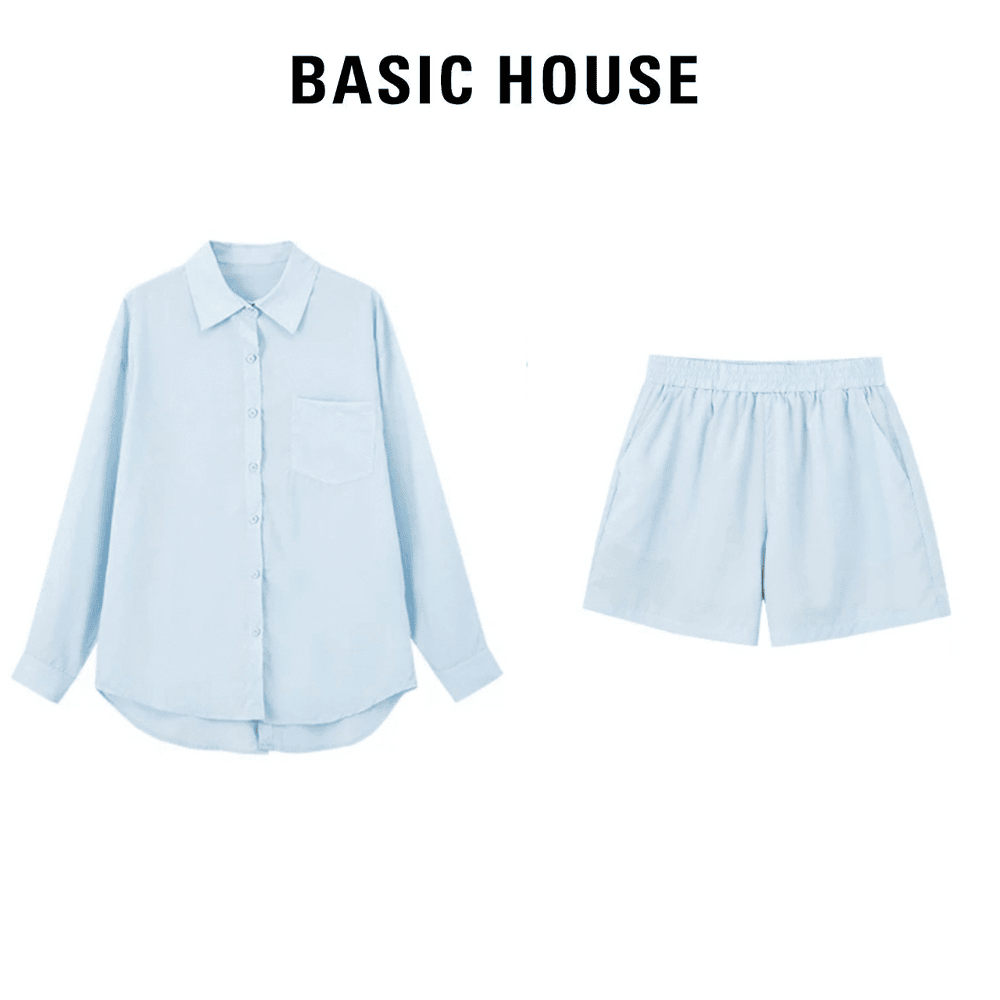 Basic House/百家好夏季设计师少女宽松时尚TS百搭衬衫套装C739