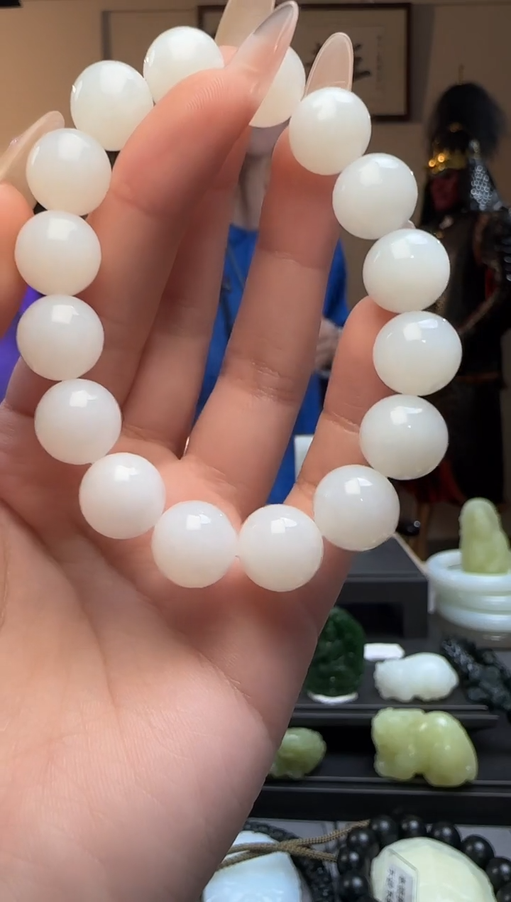 【闪购商品】和田玉白玉圆珠未镶嵌手串