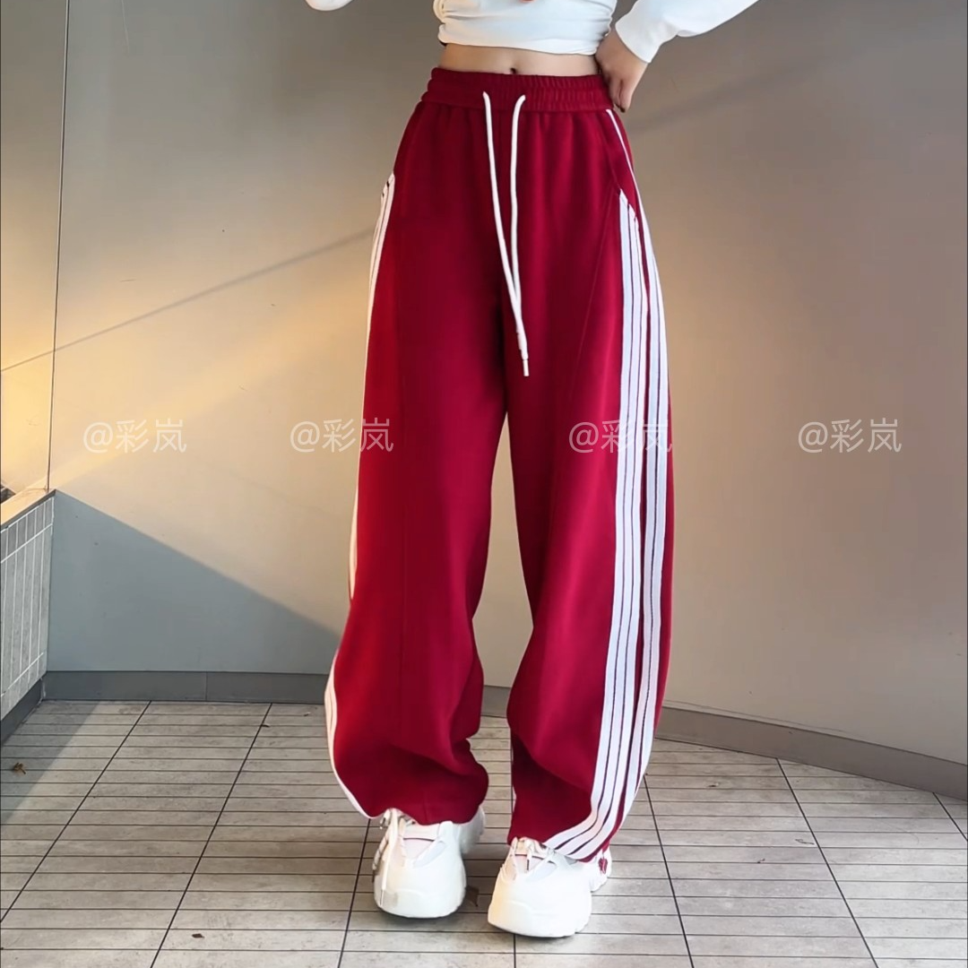 （运补4-8）厚款运动裤卫裤女百搭条纹拉条垂感休闲弯刀裤2025秋款